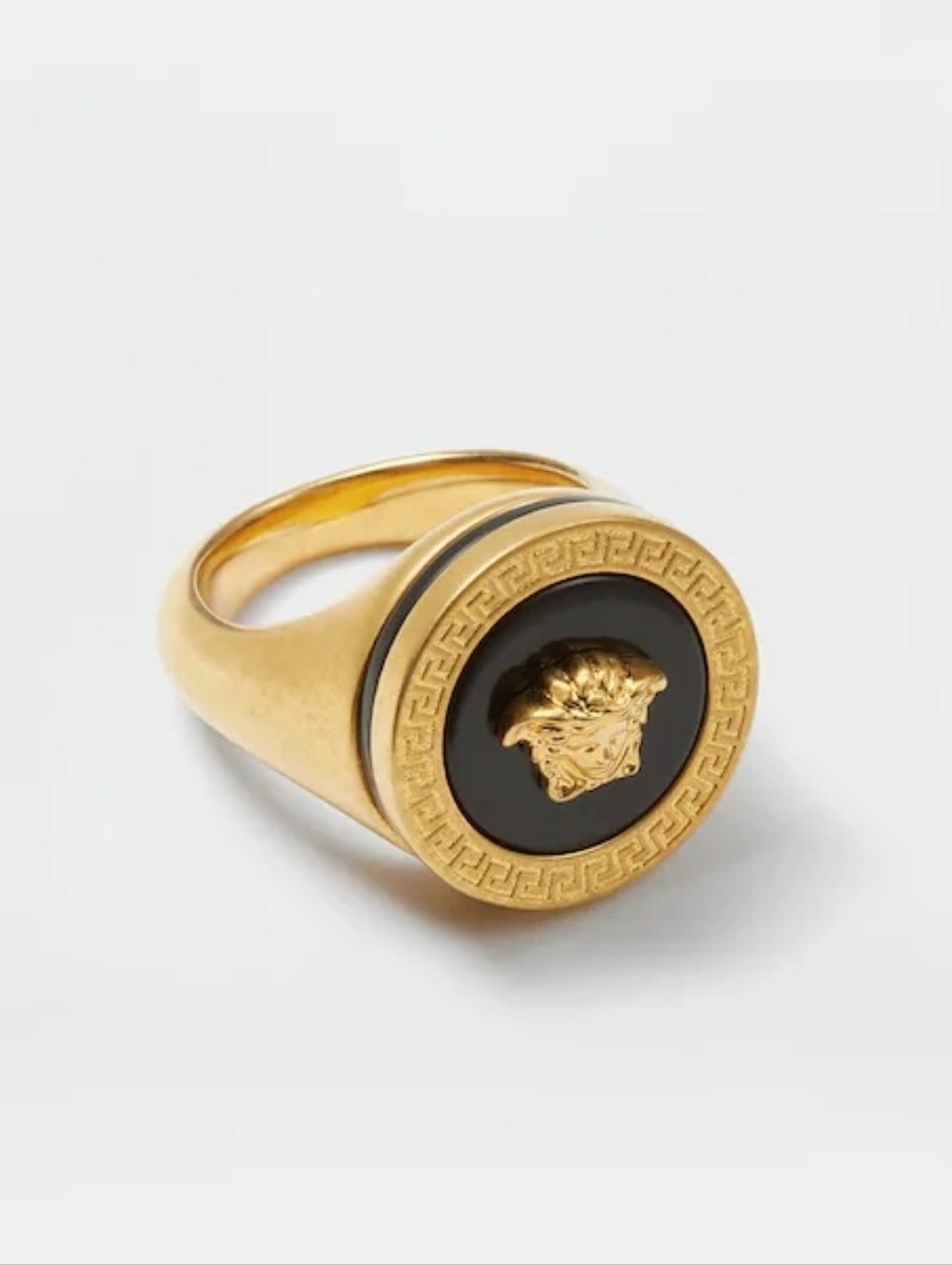 NIB Versace Medusa Gold Tone and Black Enamel Ring Unisex Size 19 IT 8.5 US - Picture 2 of 13